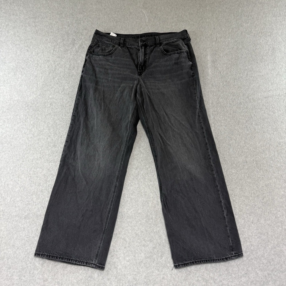 American Eagle Stovepipe Jeans Womens Size 12 Wide Leg Baggy Retro Faded Black